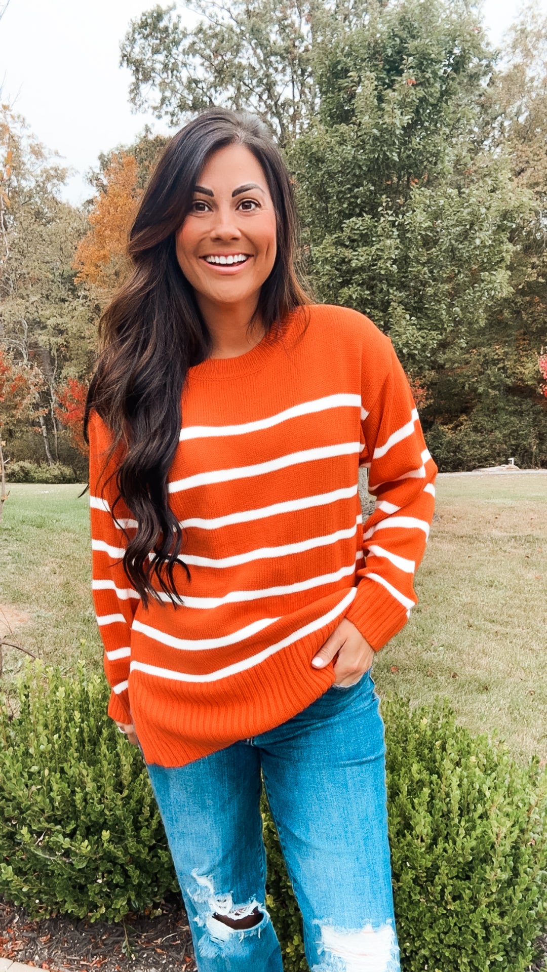 Stand Out Rust Striped Oversized Knit Sweater