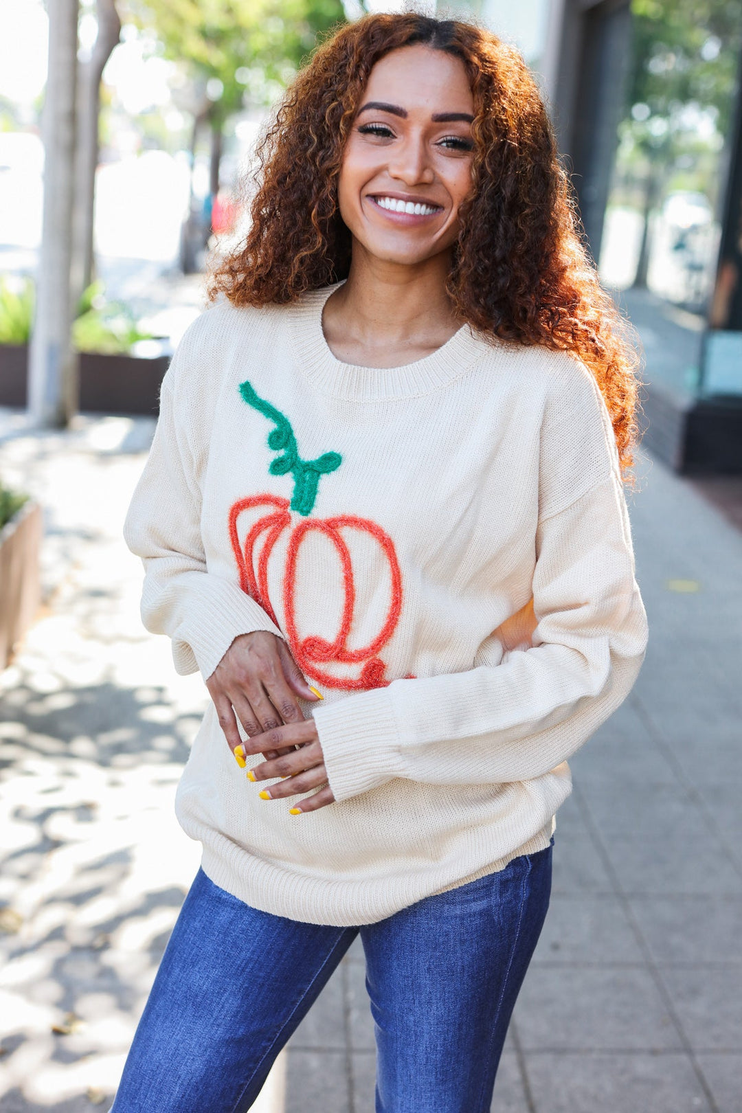 Taupe Embroidered Pumpkin Oversized Sweater