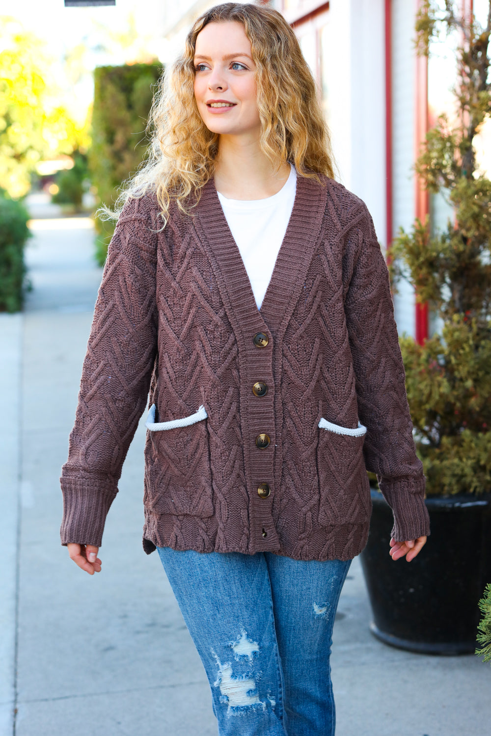 You've Got It Brown Button Down Boyfriend Cardigan