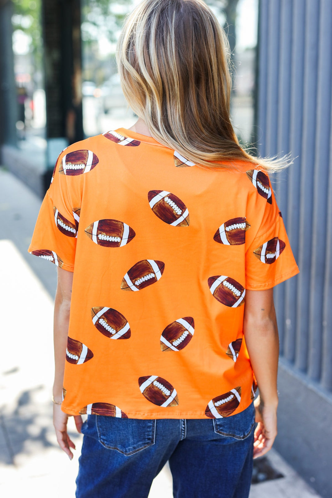 Game Day Orange Football Print Knit Top