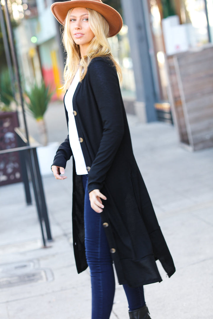 Walk The Walk Black Ribbed Longline Cardigan