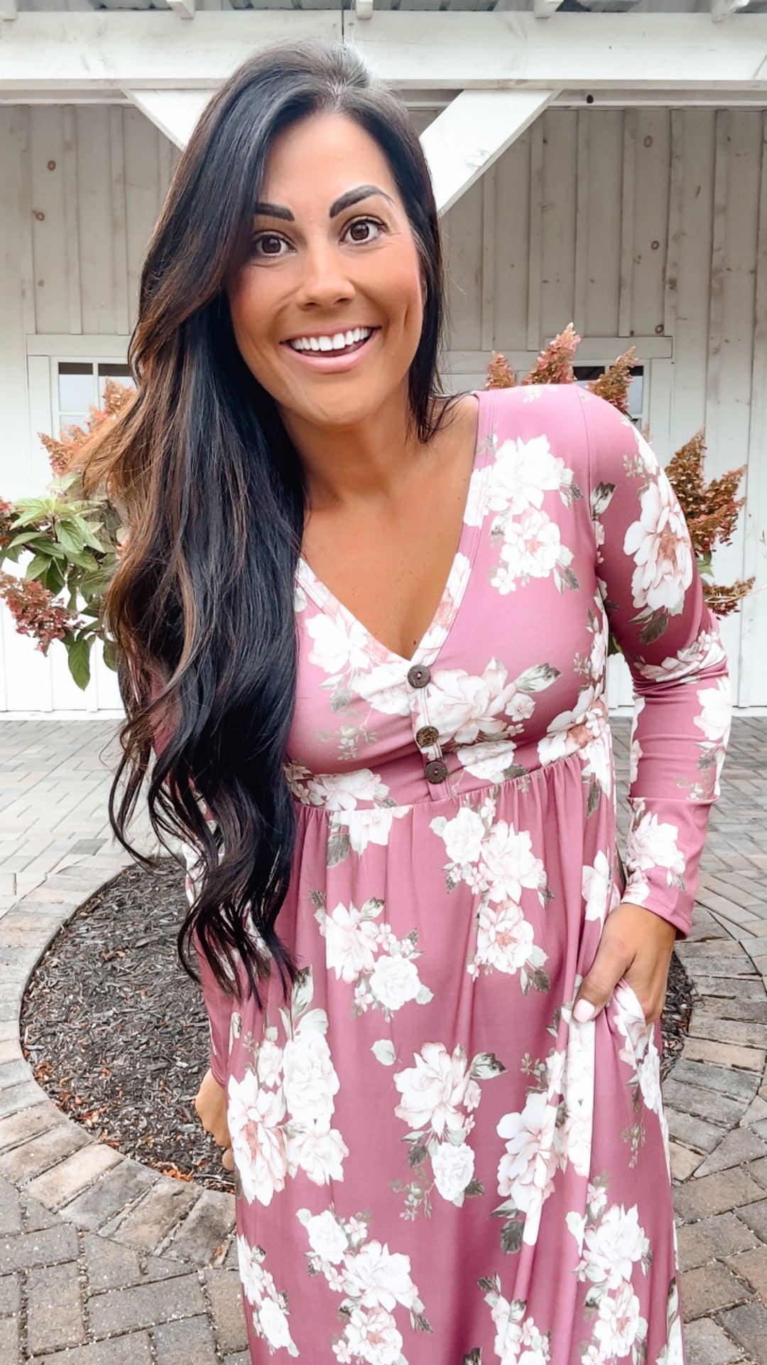 Feeling Femme Mauve Floral Print V Neck Button Maxi Dress