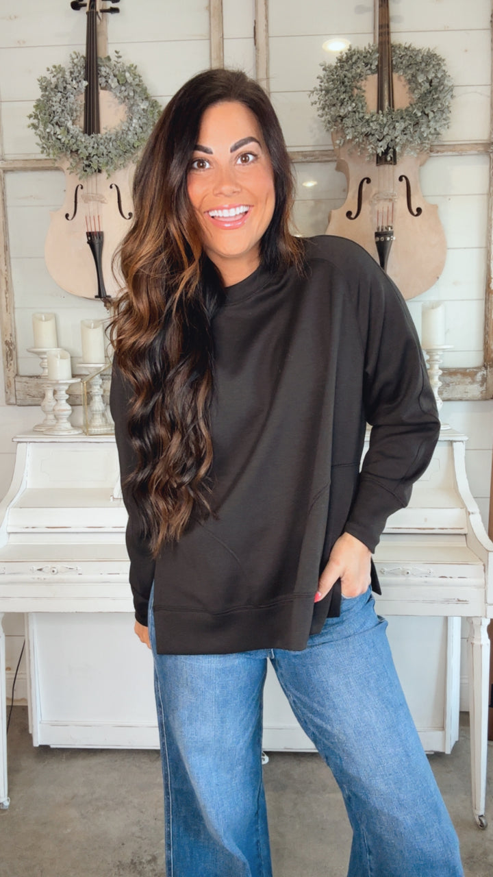 It's The Little Things Relaxed Scuba Pullover in Black