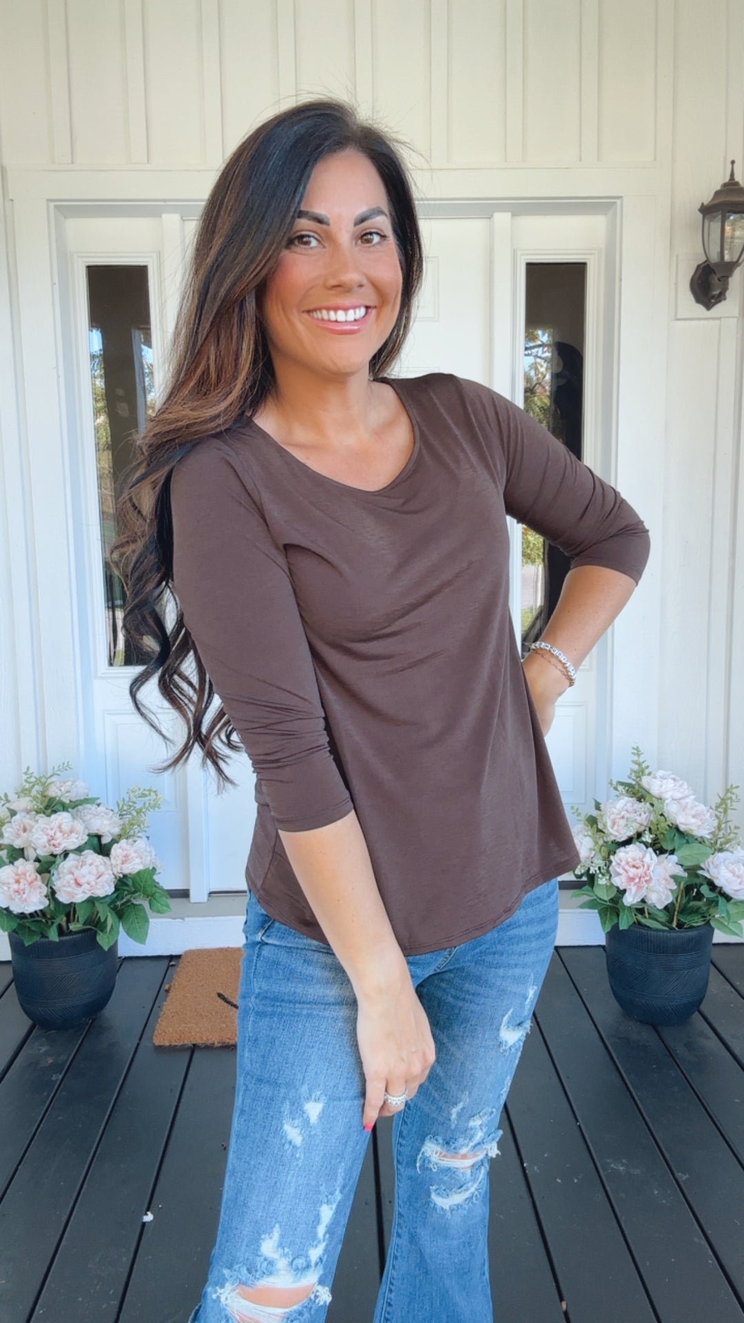 Signature Classic Round Neck Top in Chocolate