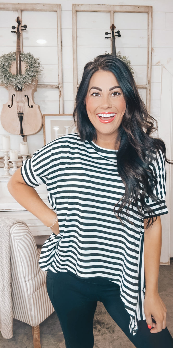 No Stopping It Striped Oversized Top