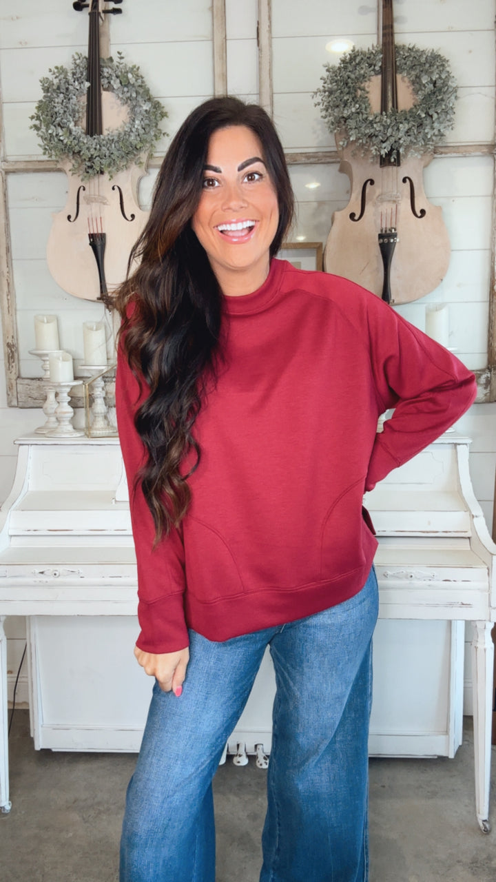 It's The Little Things Relaxed Scuba Pullover in Cabernet