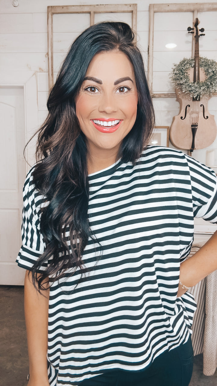 No Stopping It Striped Oversized Top