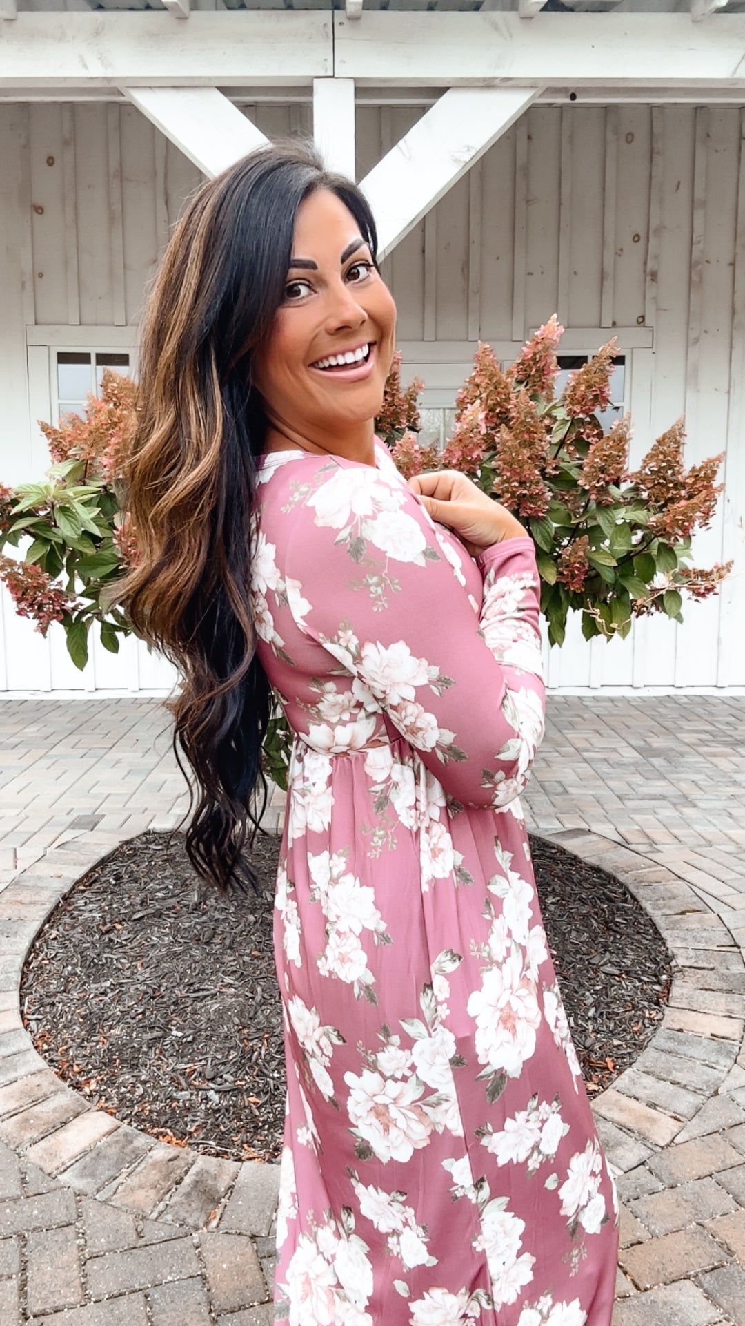 Feeling Femme Mauve Floral Print V Neck Button Maxi Dress