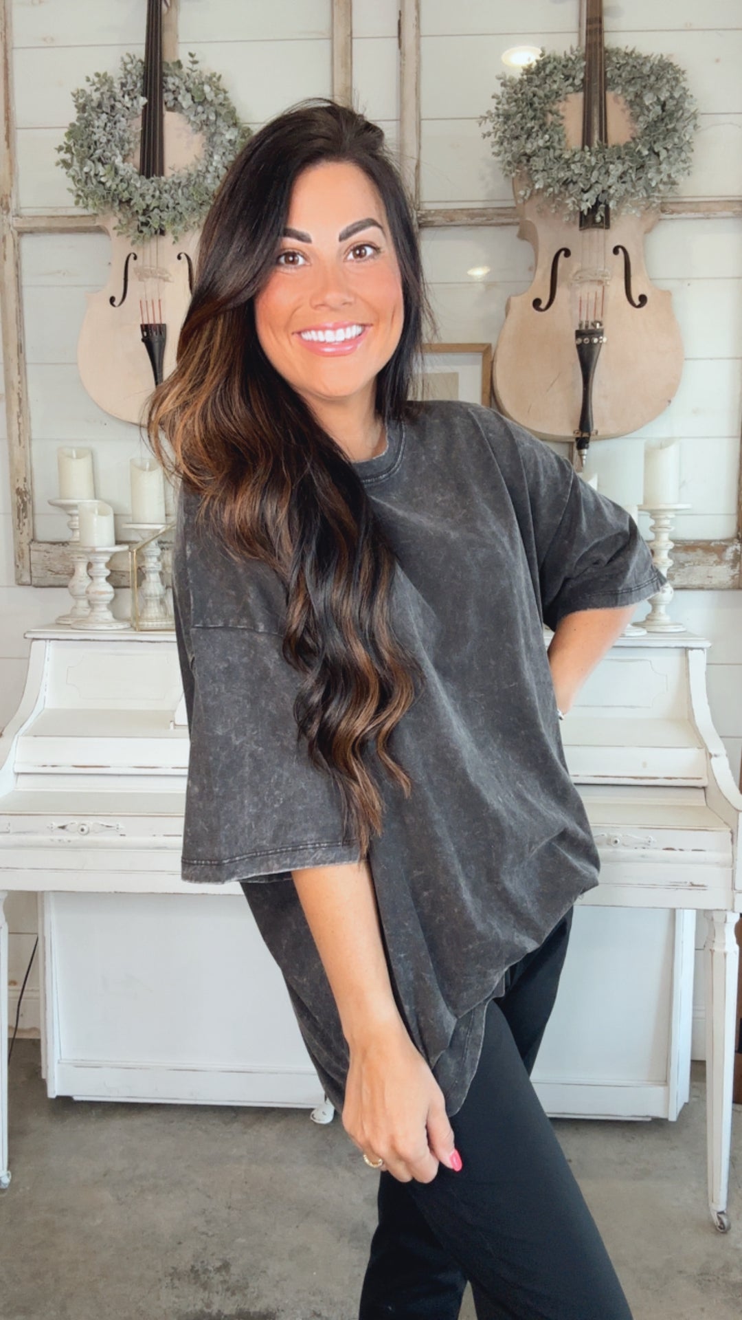 Don't Mind Me Mineral Wash Drop Shoulder Tee in Ash Black