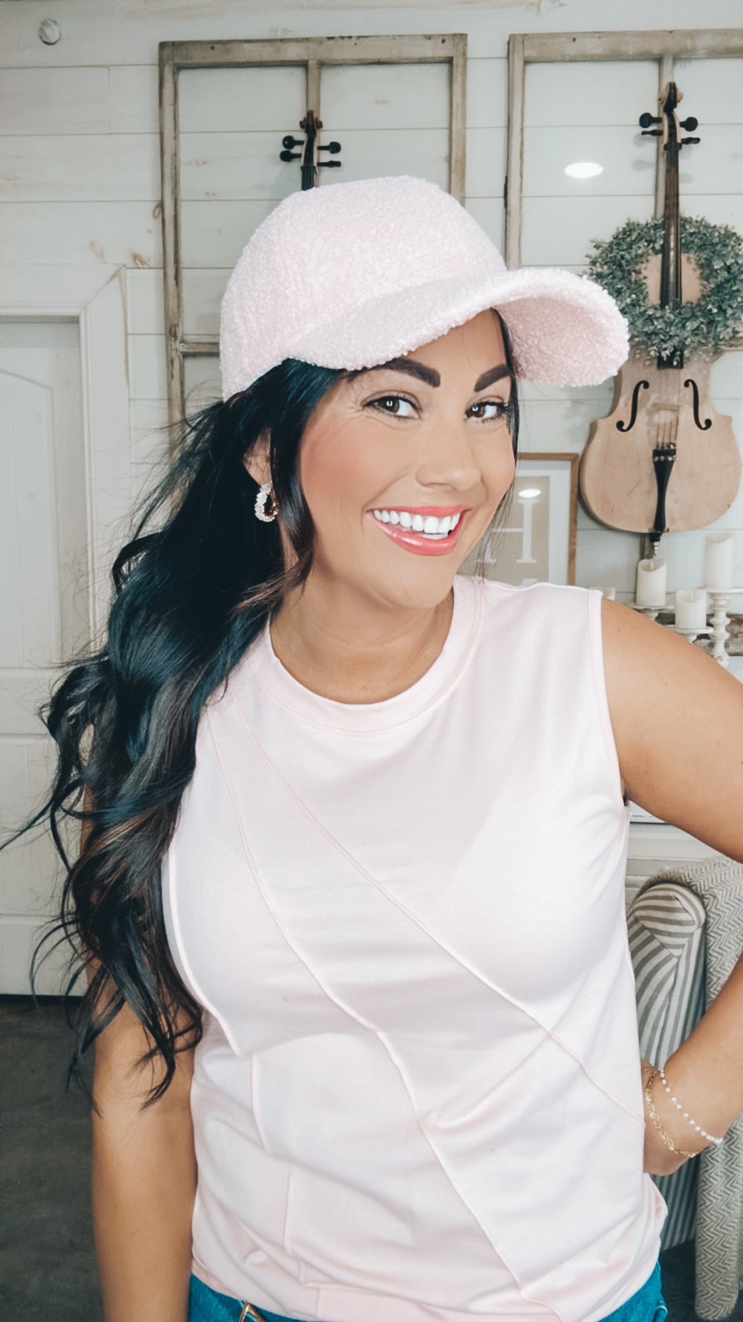 Lyla Sherpa Ball Cap in Pink