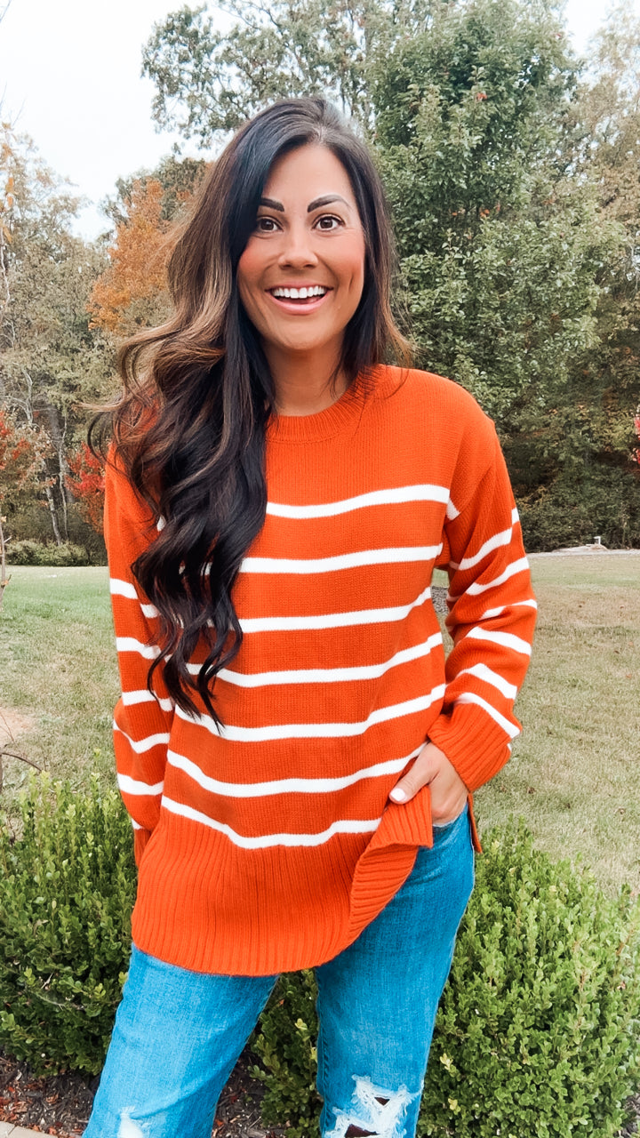 Stand Out Rust Striped Oversized Knit Sweater