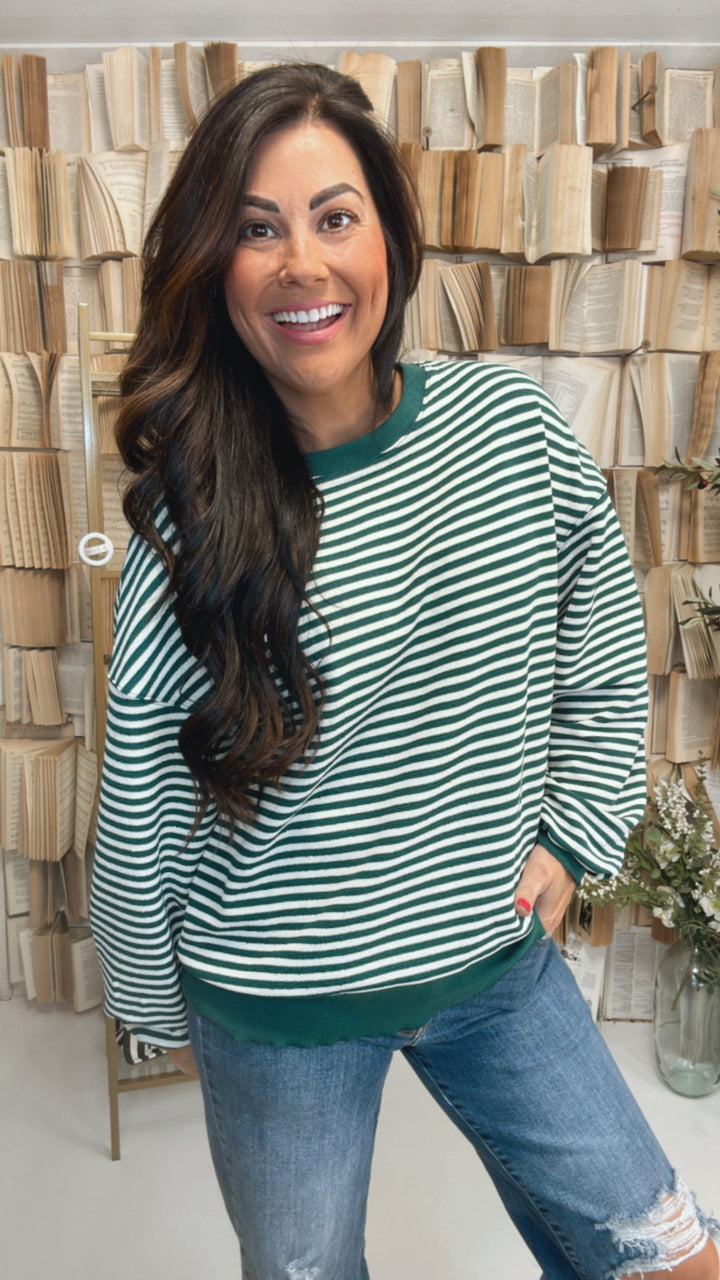 Too Good to be True Striped Drop Shoulder Top in Green