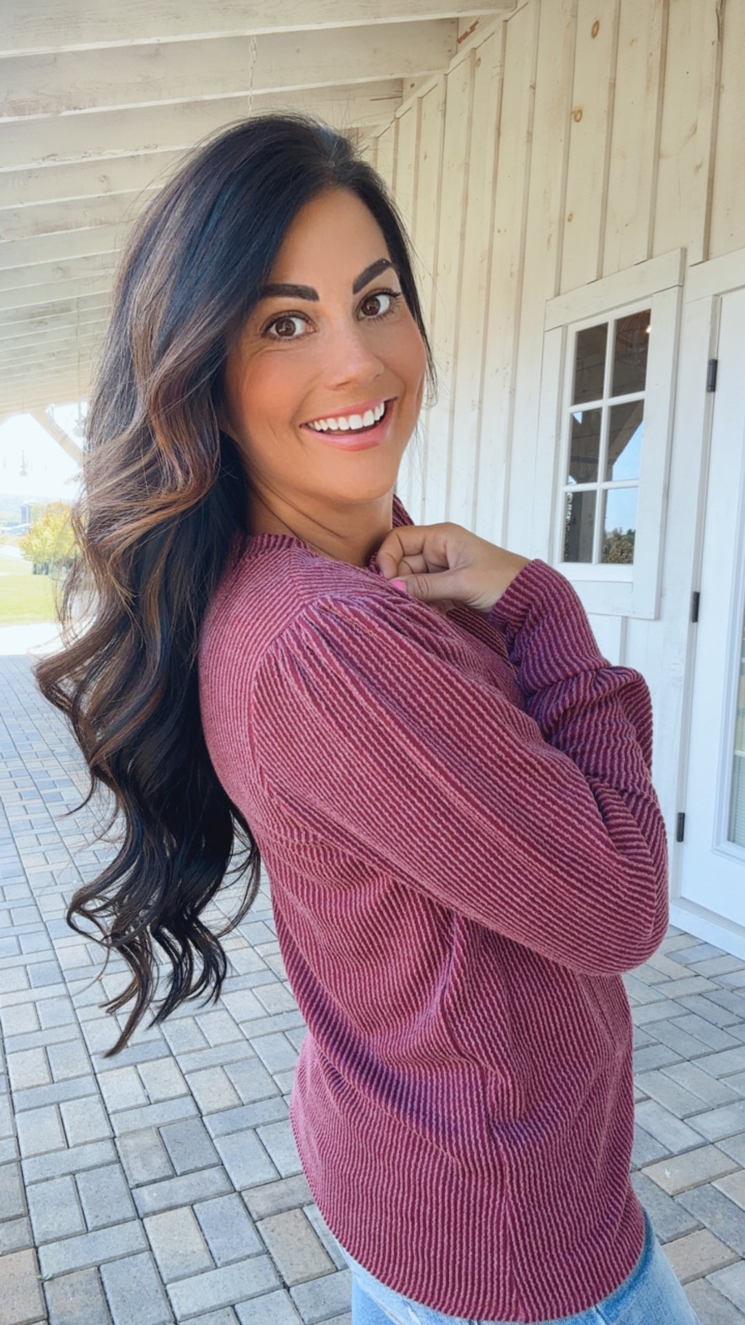 When the Sun Goes Down Mineral Wash Ribbed Knit Top in Wine