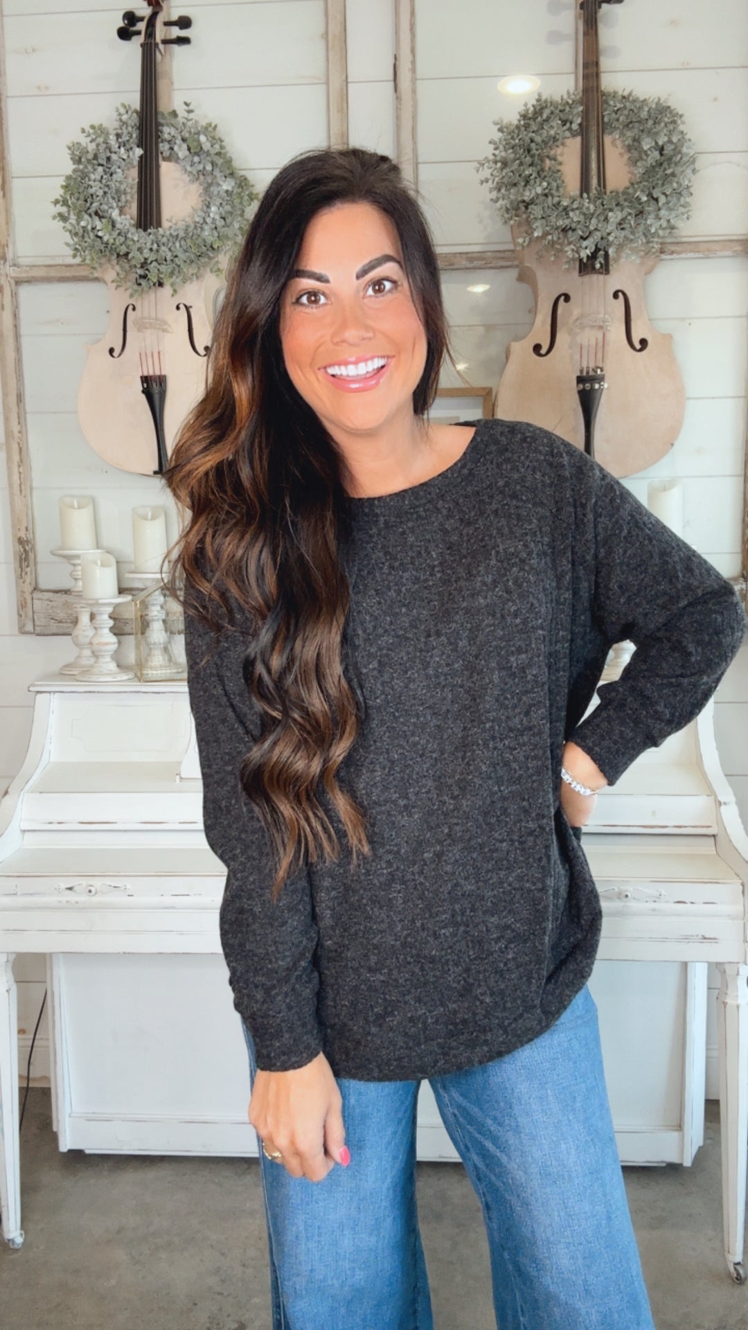 Beautiful You Charcoal Ribbed Brushed Hacci Sweater