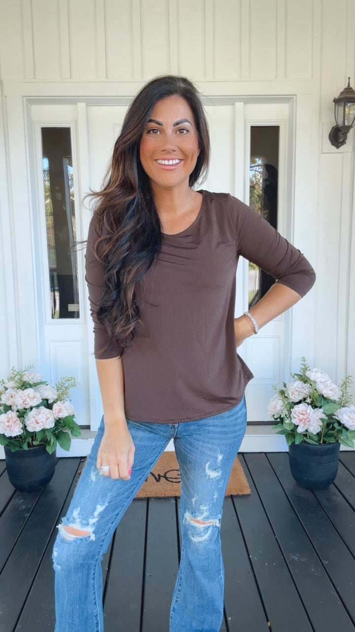 Signature Classic Round Neck Top in Chocolate