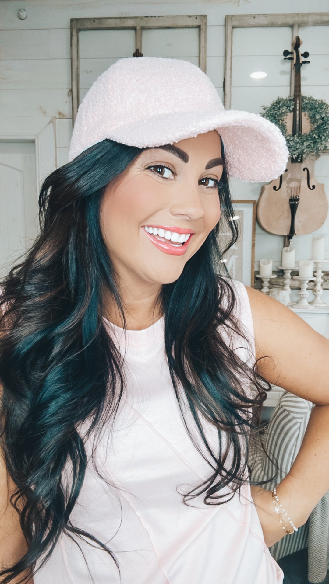 Lyla Sherpa Ball Cap in Pink