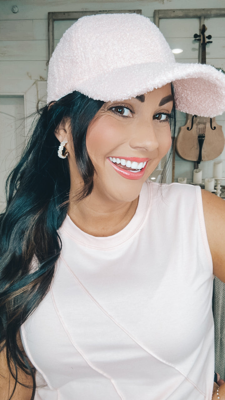 Lyla Sherpa Ball Cap in Pink