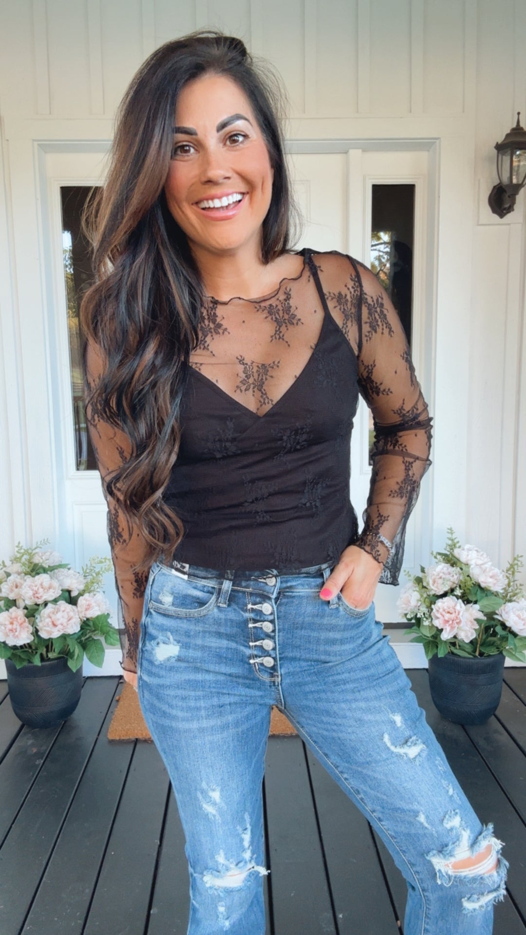 Never Sorry Lace Layering Top in Black