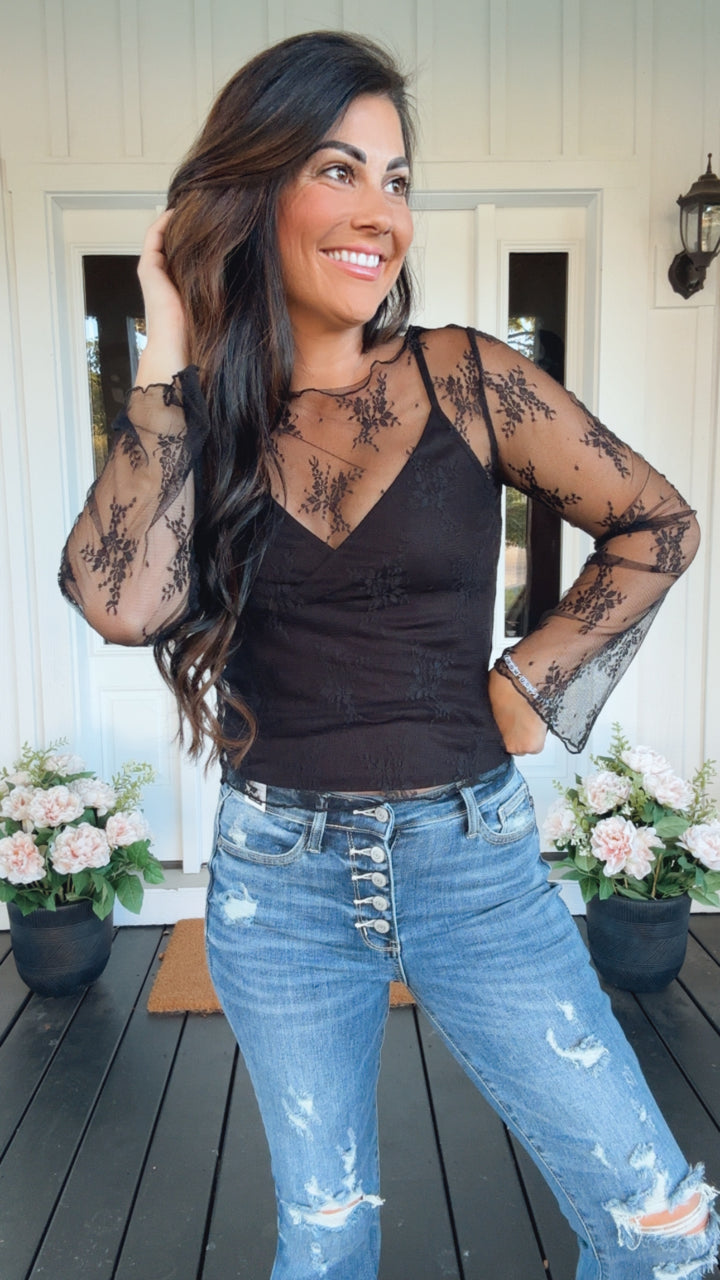 Never Sorry Lace Layering Top in Black