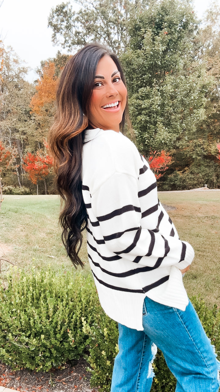 Stand Out Ivory Striped Oversized Knit Sweater