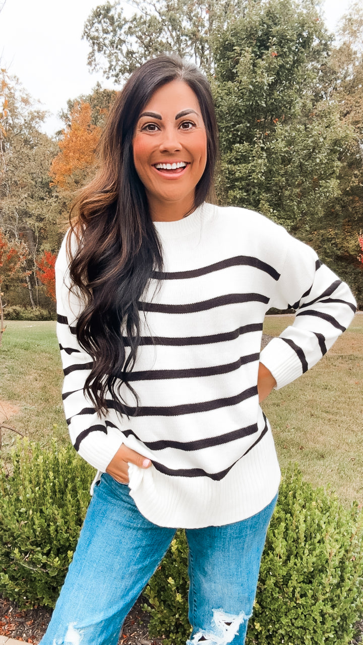 Stand Out Ivory Striped Oversized Knit Sweater