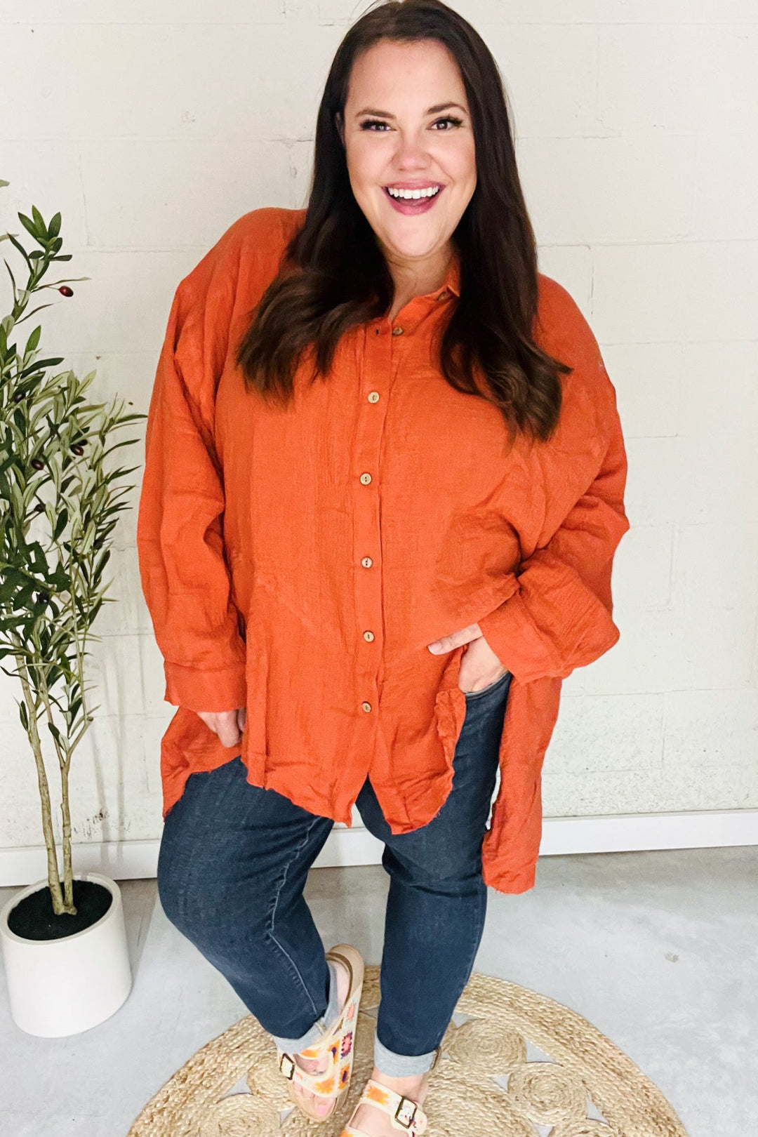 Everyday Rust Button Down Sharkbite Cotton Tunic Top