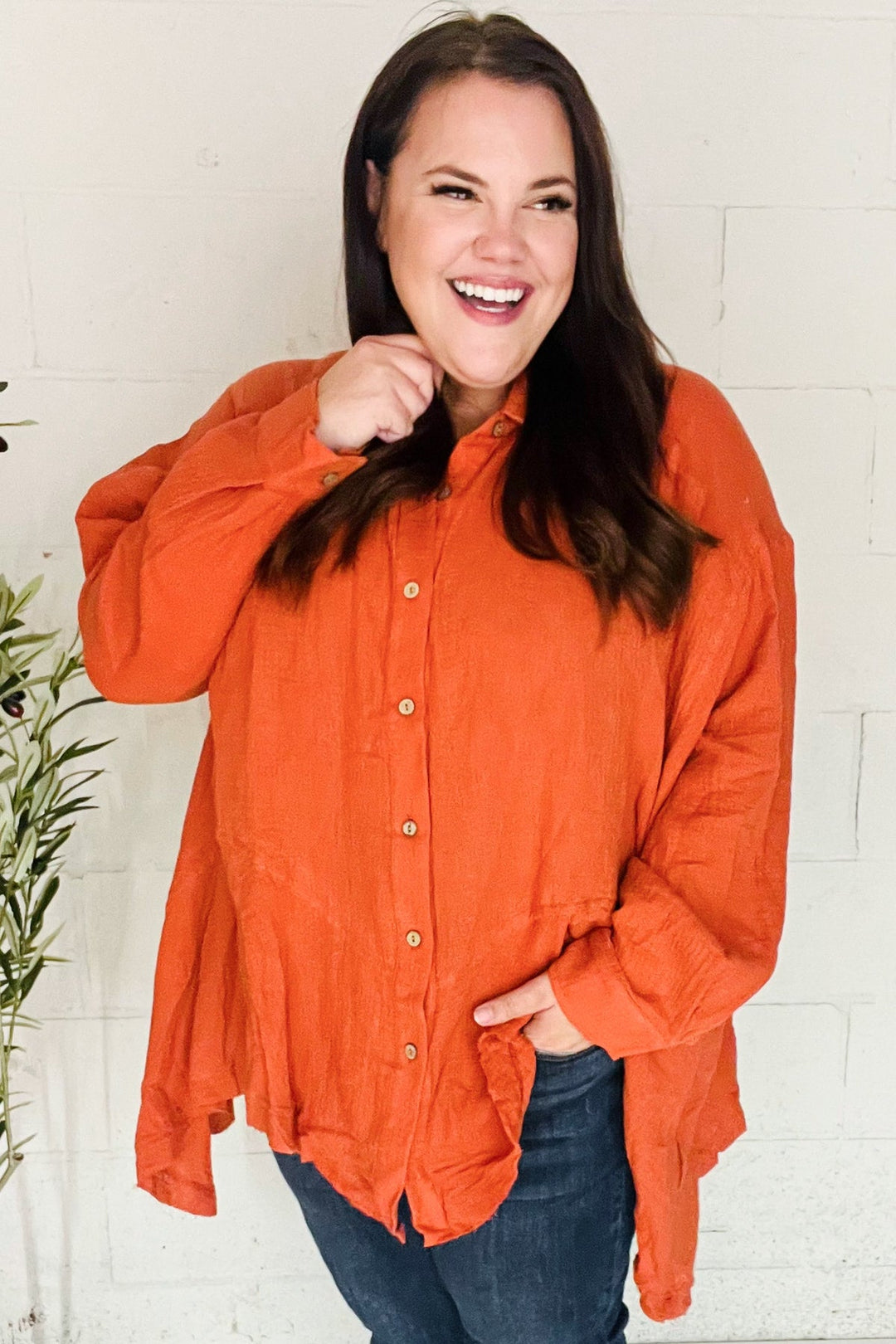 Everyday Rust Button Down Sharkbite Cotton Tunic Top