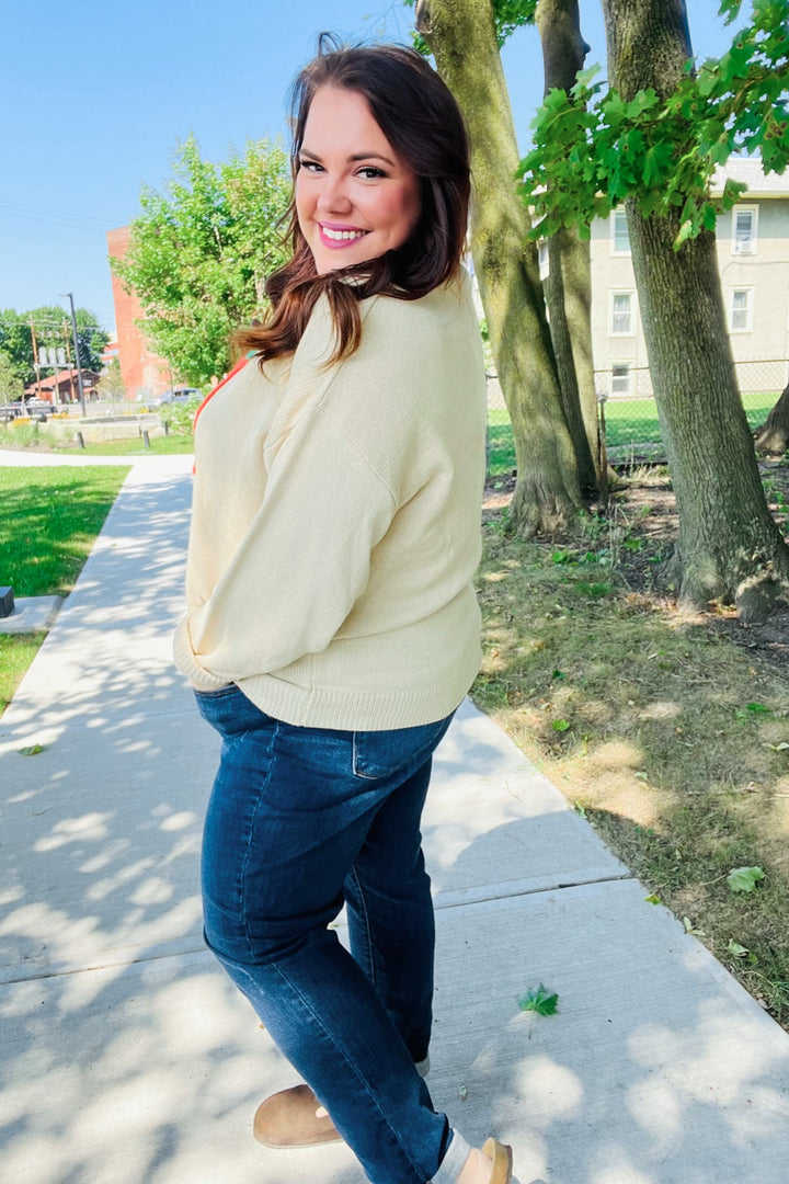 Taupe Embroidered Pumpkin Oversized Sweater