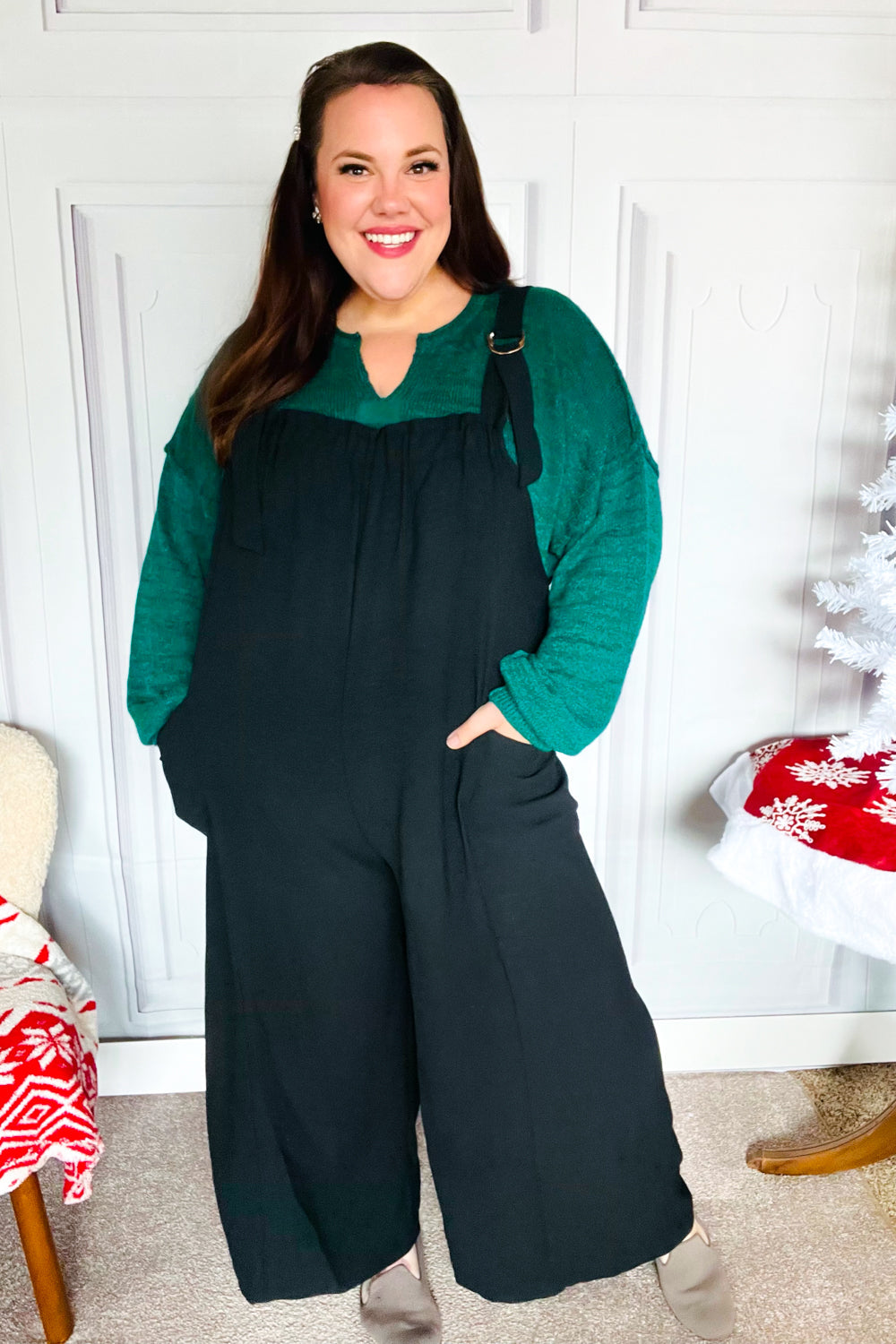 Feeing Joyful Black Wide Leg Adjustable Baggy Bib Jumpsuit