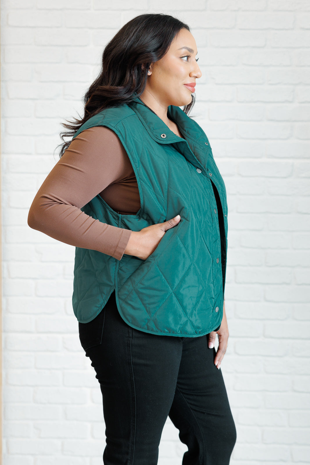 Layering Queen Quilted Puffer Vest in Hunter Green